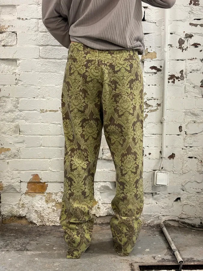 1990s Roberto Cavalli Green Arabic Mozaic Pants xnPoewf 3