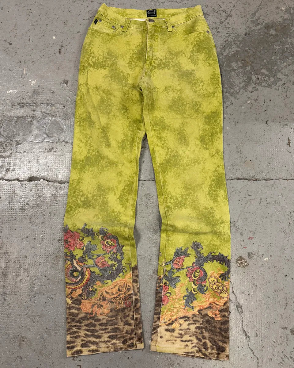 1990s Roberto Cavalli Green Garden Fantasy Flowers Pants (S) qqTkCgV 0