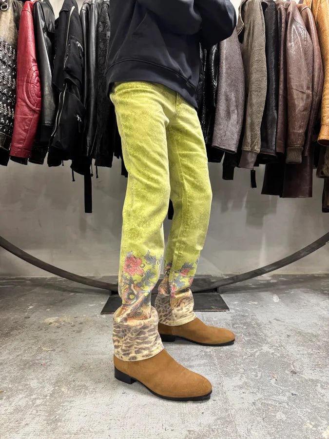 1990s Roberto Cavalli Green Garden Fantasy Flowers Pants (S) qqTkCgV 1