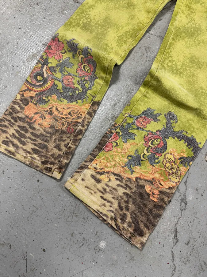 1990s Roberto Cavalli Green Garden Fantasy Flowers Pants (S) qqTkCgV 3