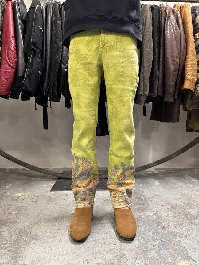 1990s Roberto Cavalli Green Garden Fantasy Flowers Pants (S) qqTkCgV 4