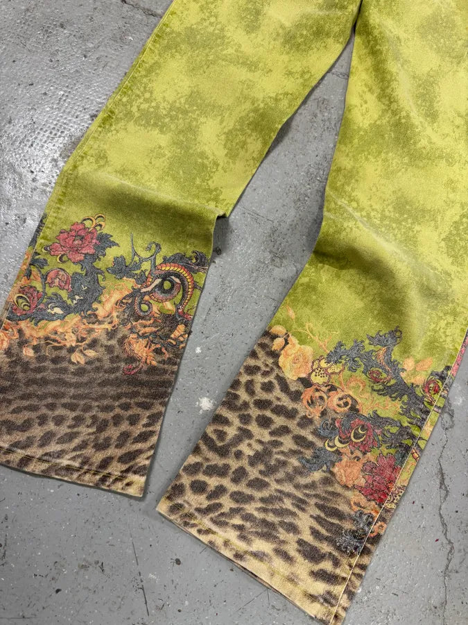1990s Roberto Cavalli Green Garden Fantasy Flowers Pants (S) qqTkCgV 6