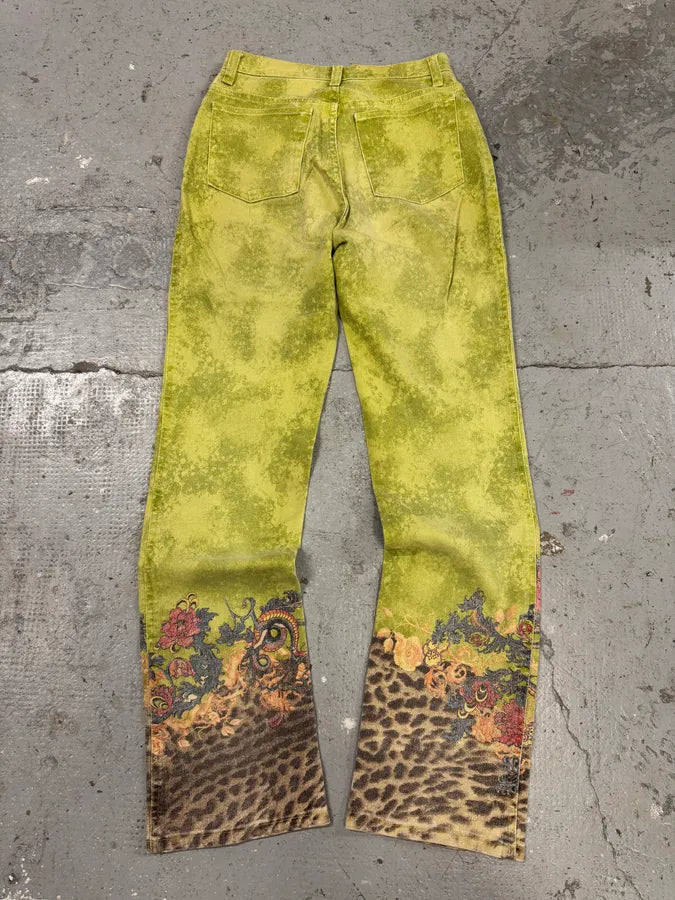 1990s Roberto Cavalli Green Garden Fantasy Flowers Pants (S) qqTkCgV 8