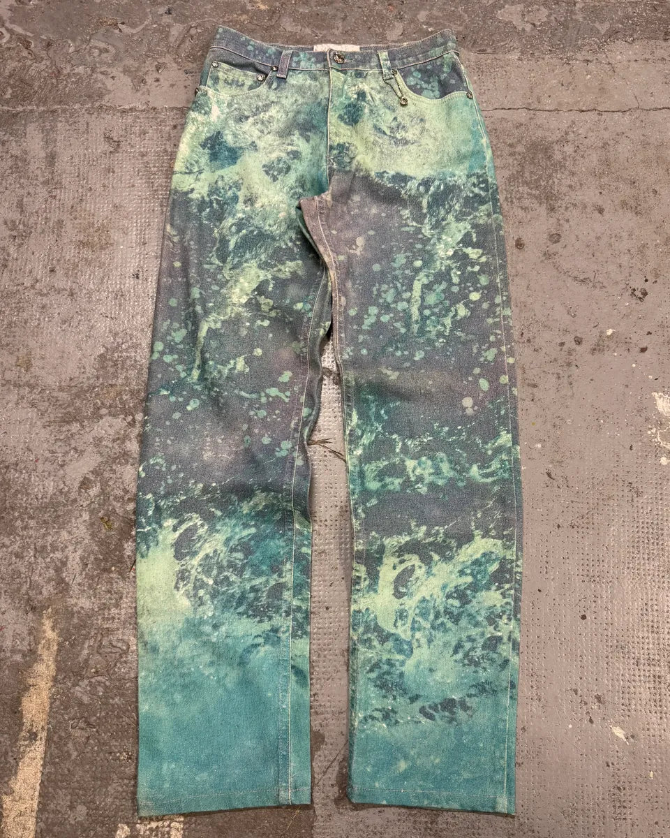 1990s Roberto Cavalli Green Waves Pants hLSMeaD 0