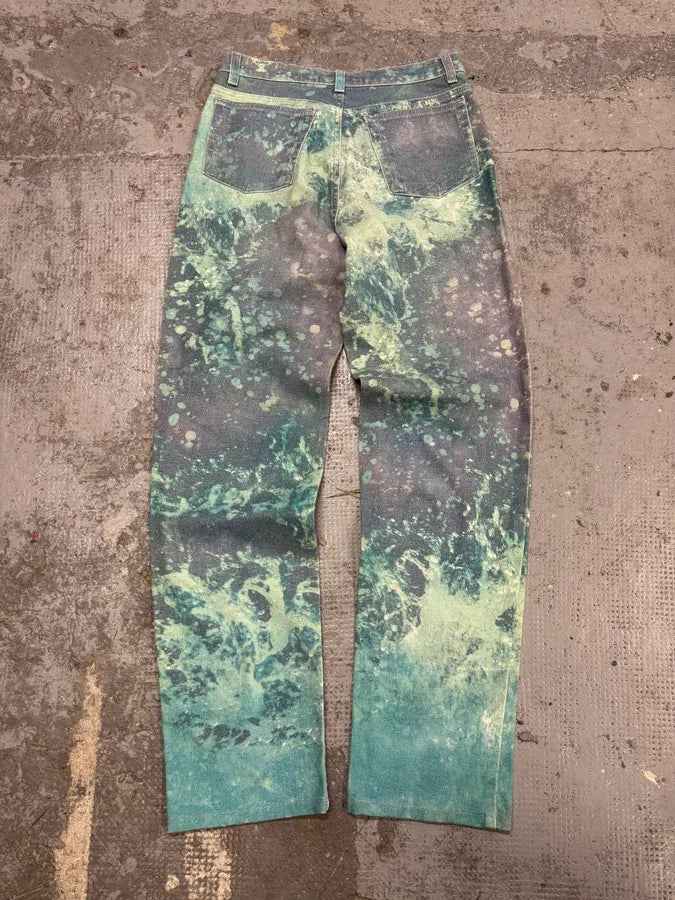 1990s Roberto Cavalli Green Waves Pants hLSMeaD 5