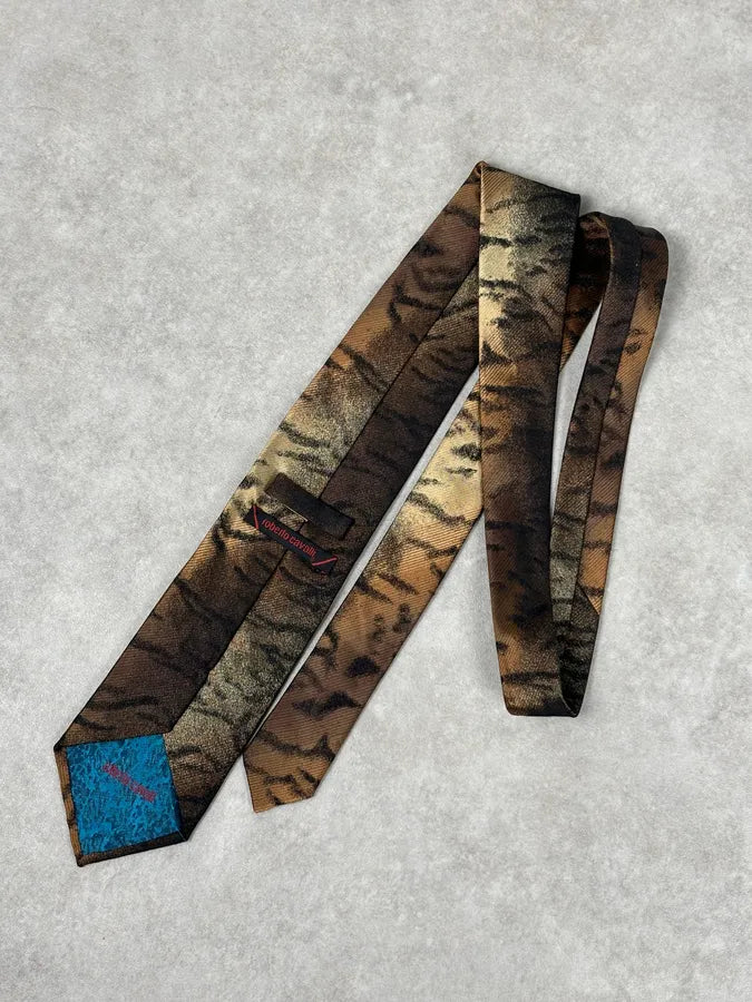 1990s Roberto Cavalli Khaki Silk Animal Print TIE fFmyjza 5