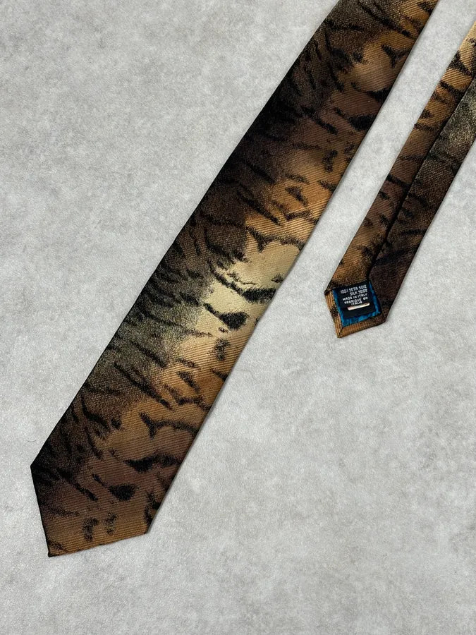 1990s Roberto Cavalli Khaki Silk Animal Print TIE fFmyjza 2