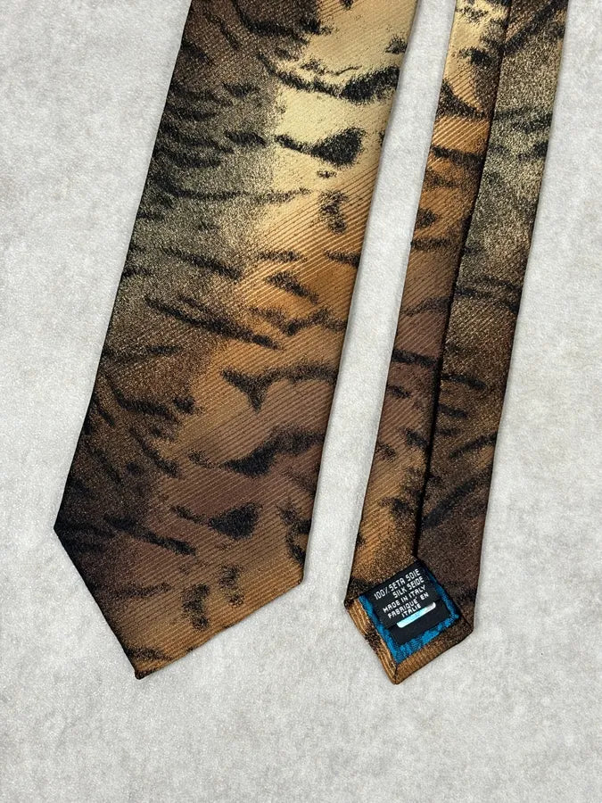 1990s Roberto Cavalli Khaki Silk Animal Print TIE fFmyjza 3