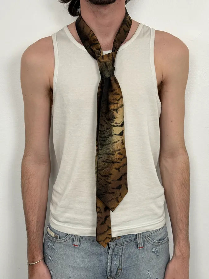 1990s Roberto Cavalli Khaki Silk Animal Print TIE fFmyjza 1