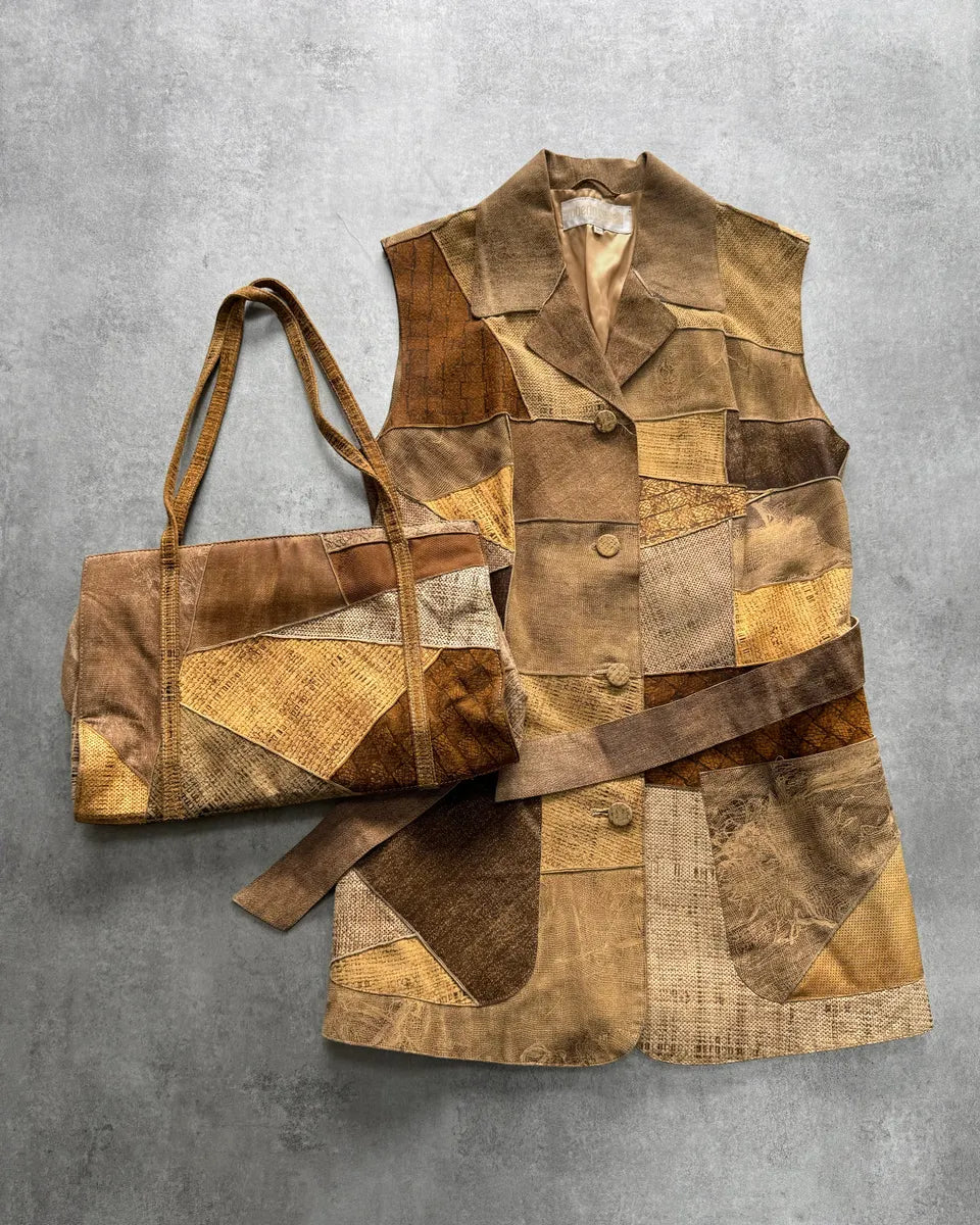 1990s Roberto Cavalli Leather Patchwork Jacket & Bag Set bzFdaCu 0