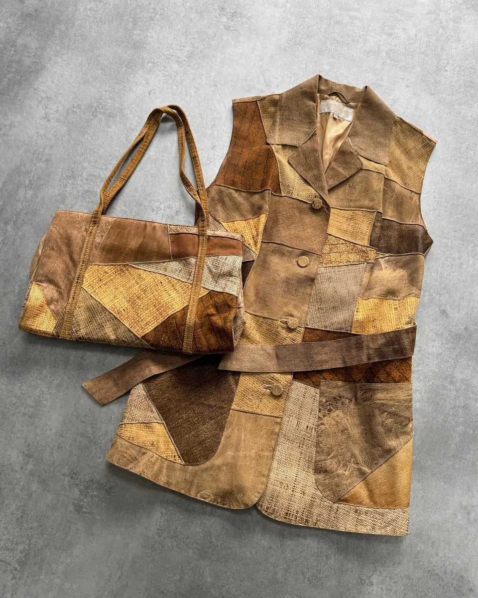 1990s Roberto Cavalli Leather Patchwork Jacket & Bag Set bzFdaCu 1