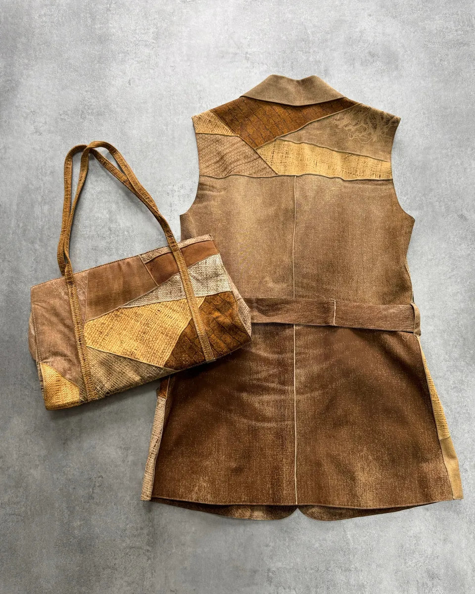 1990s Roberto Cavalli Leather Patchwork Jacket & Bag Set bzFdaCu 4