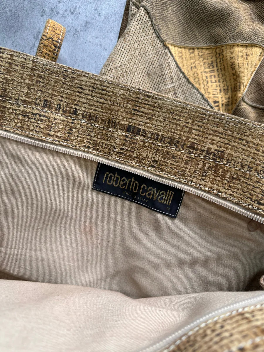 1990s Roberto Cavalli Leather Patchwork Jacket & Bag Set bzFdaCu 9