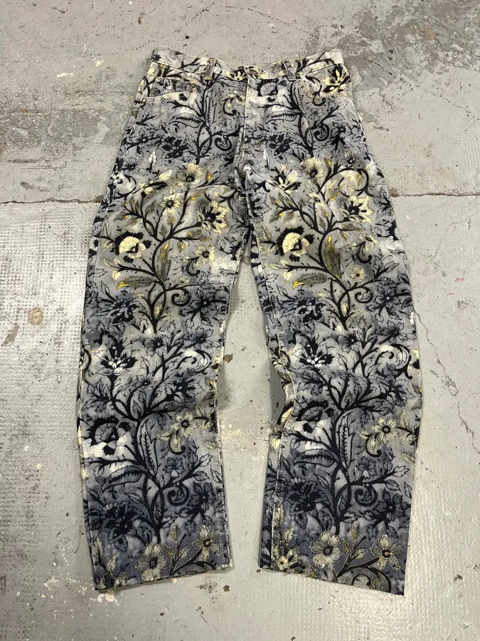 1990s Roberto Cavalli Medieval Flowers Blue Pants oscKtHa 0
