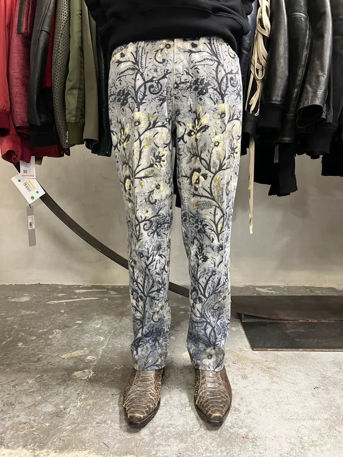 1990s Roberto Cavalli Medieval Flowers Blue Pants oscKtHa 1
