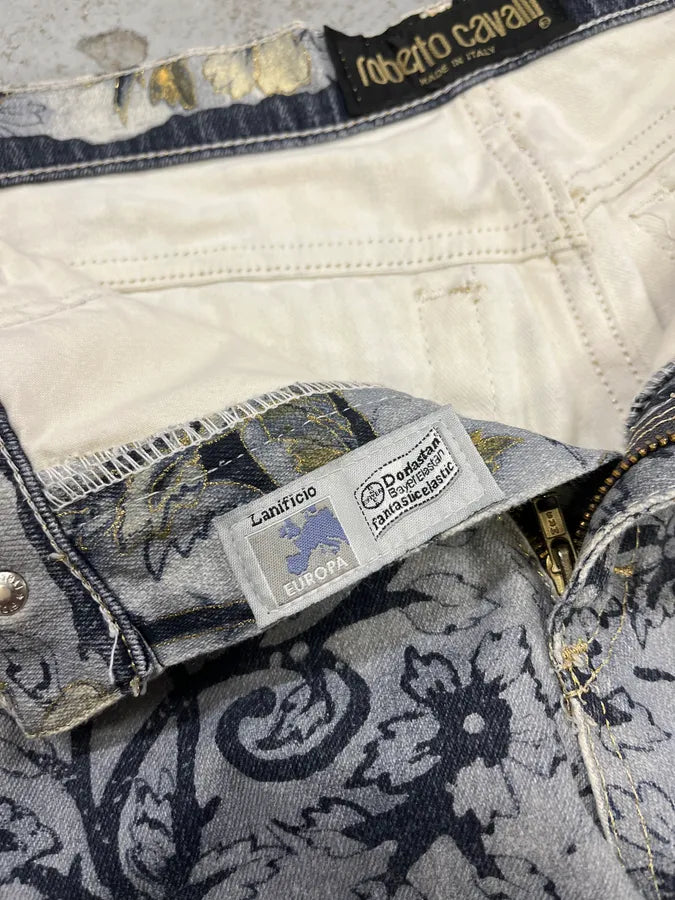 1990s Roberto Cavalli Medieval Flowers Blue Pants oscKtHa 11