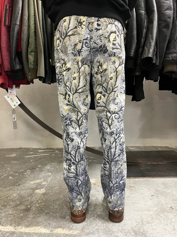 1990s Roberto Cavalli Medieval Flowers Blue Pants oscKtHa 3