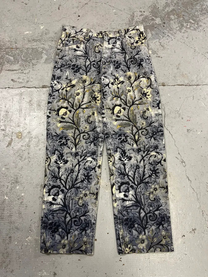 1990s Roberto Cavalli Medieval Flowers Blue Pants oscKtHa 4