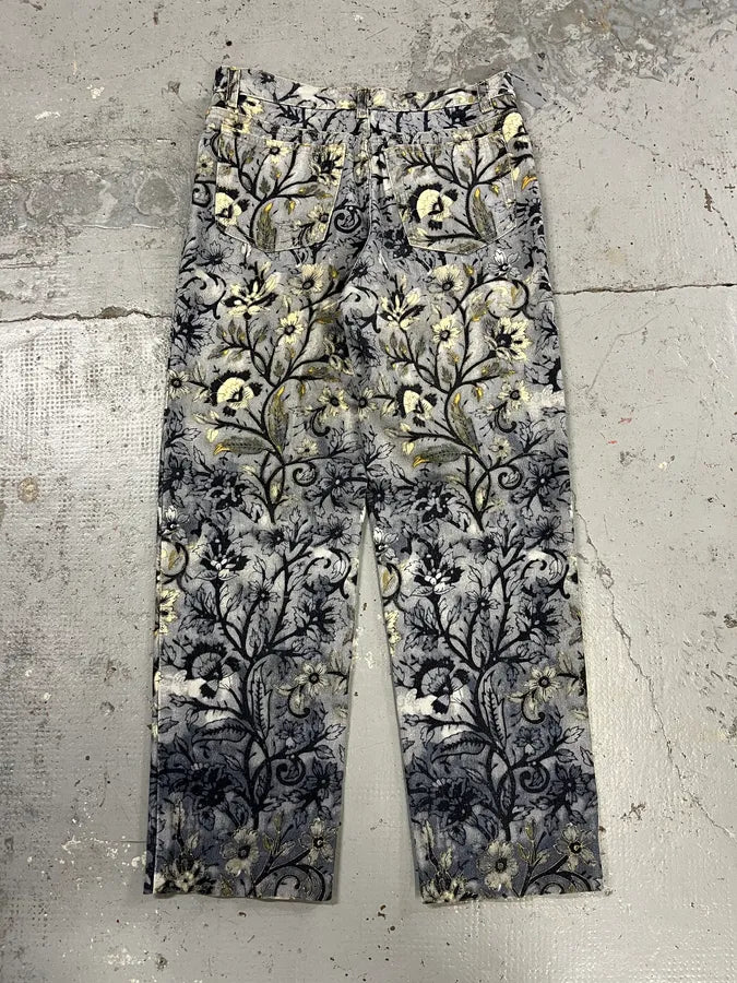 1990s Roberto Cavalli Medieval Flowers Blue Pants oscKtHa 7