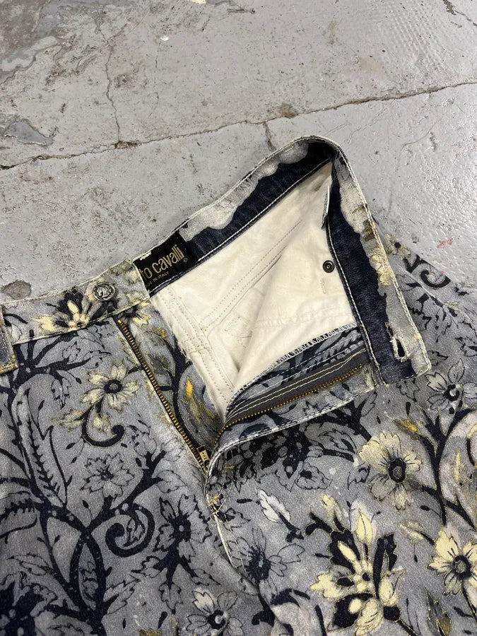 1990s Roberto Cavalli Medieval Flowers Blue Pants oscKtHa 8