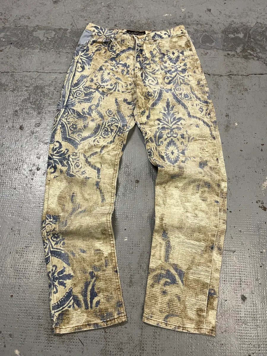 1990s Roberto Cavalli Mozaic Faded Beige & Blue Jeans OFvnDpP 0