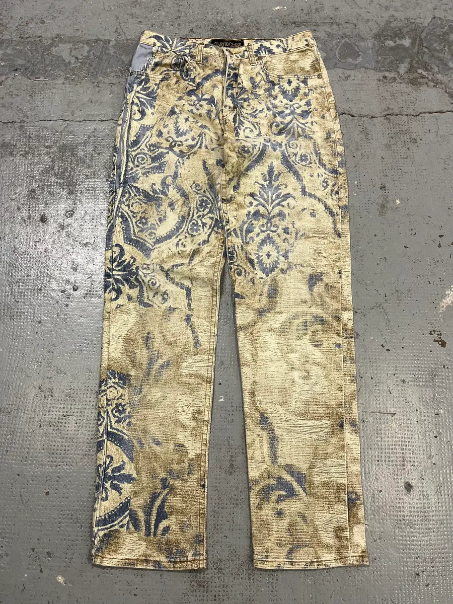 1990s Roberto Cavalli Mozaic Faded Beige & Blue Jeans OFvnDpP 4