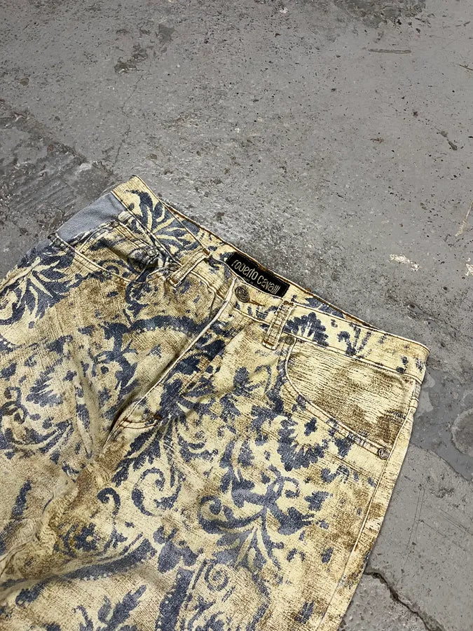 1990s Roberto Cavalli Mozaic Faded Beige & Blue Jeans OFvnDpP 5