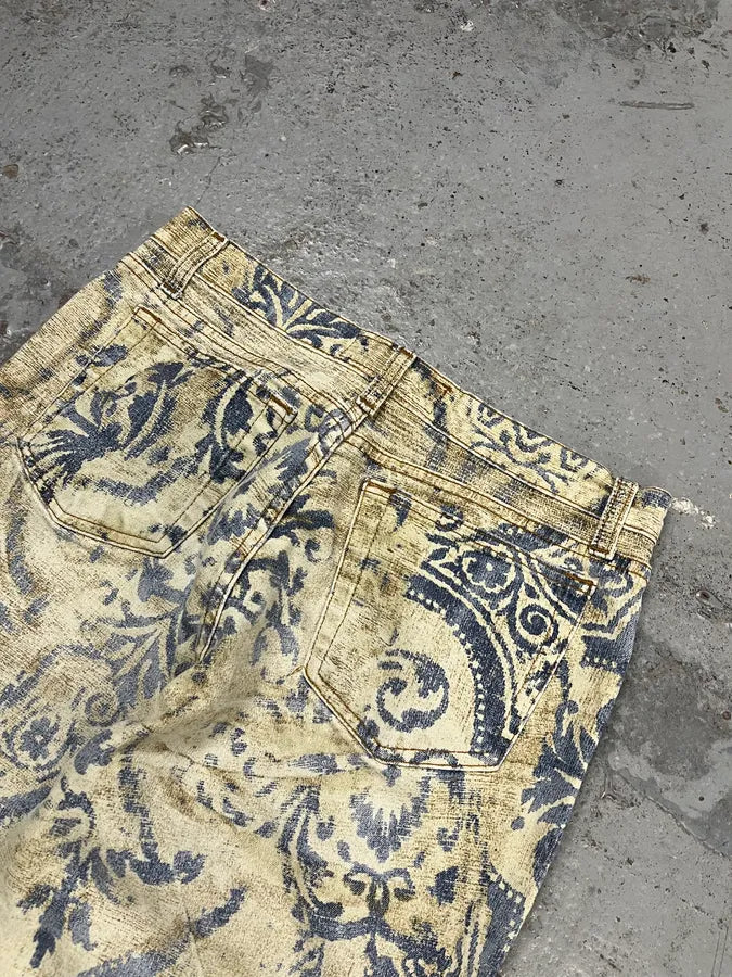 1990s Roberto Cavalli Mozaic Faded Beige & Blue Jeans OFvnDpP 8