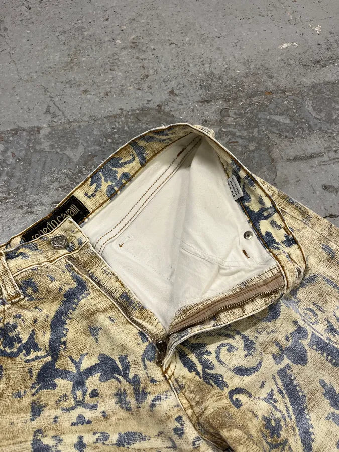 1990s Roberto Cavalli Mozaic Faded Beige & Blue Jeans OFvnDpP 9