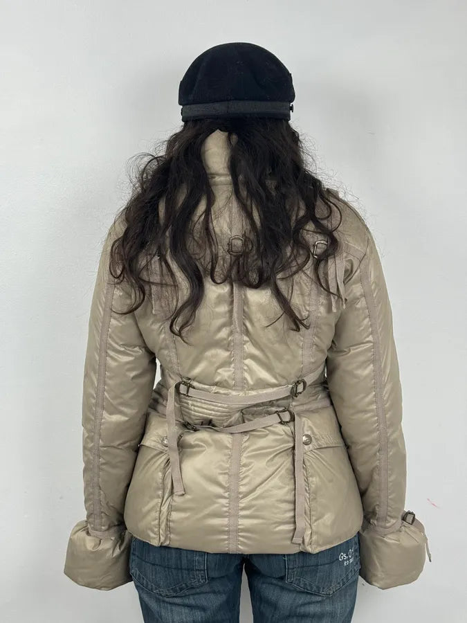 2000s Cavalli Beige Parachute Bondage Harness Puffer Jacket LUxfBZd 2