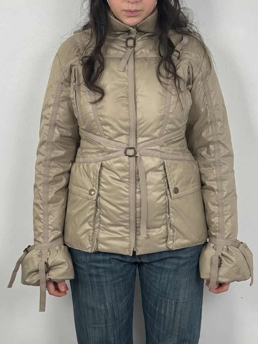 2000s Cavalli Beige Parachute Bondage Harness Puffer Jacket LUxfBZd 1