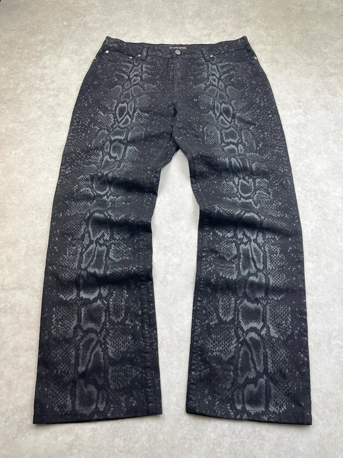 1990s Roberto Cavalli Python Effect Black Obscure Pants QhKOUdI 0