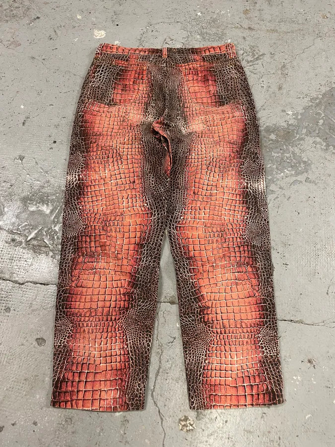 1990s Roberto Cavalli Red Crocodile Print Pants (M) 1