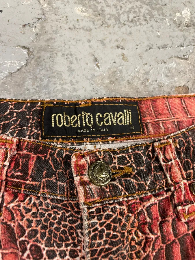 1990s Roberto Cavalli Red Crocodile Print Pants (M) 3