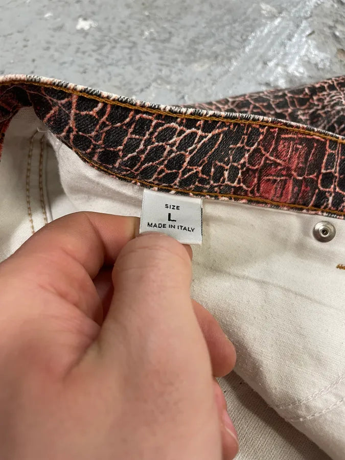 1990s Roberto Cavalli Red Crocodile Print Pants (M) 5