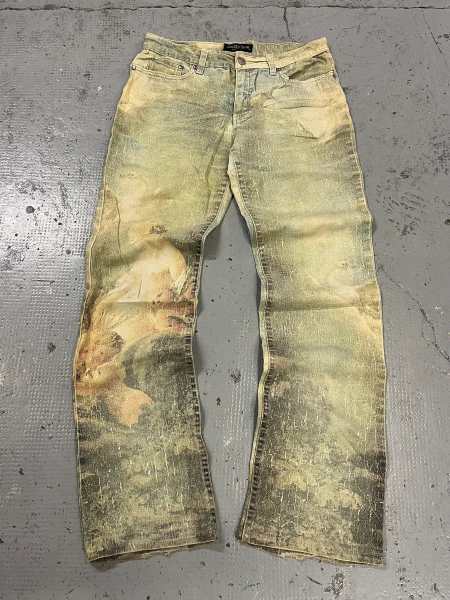 1990s Roberto Cavalli Renaissance God’s Angel Yellow & Blue Pants liPzqgY 0