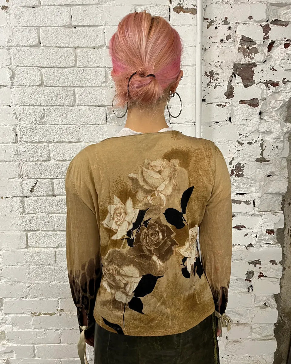 1990s Roberto Cavalli Rose Leopard Gradient Wool Beige Cardigan ikpXqex 1
