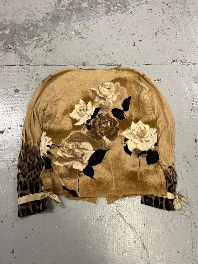 1990s Roberto Cavalli Rose Leopard Gradient Wool Beige Cardigan ikpXqex 3