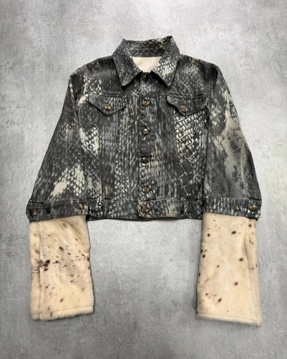 1990s Roberto Cavalli Snake Denim Jacket with Cow Detachable Sleeves SEIKbdN 0