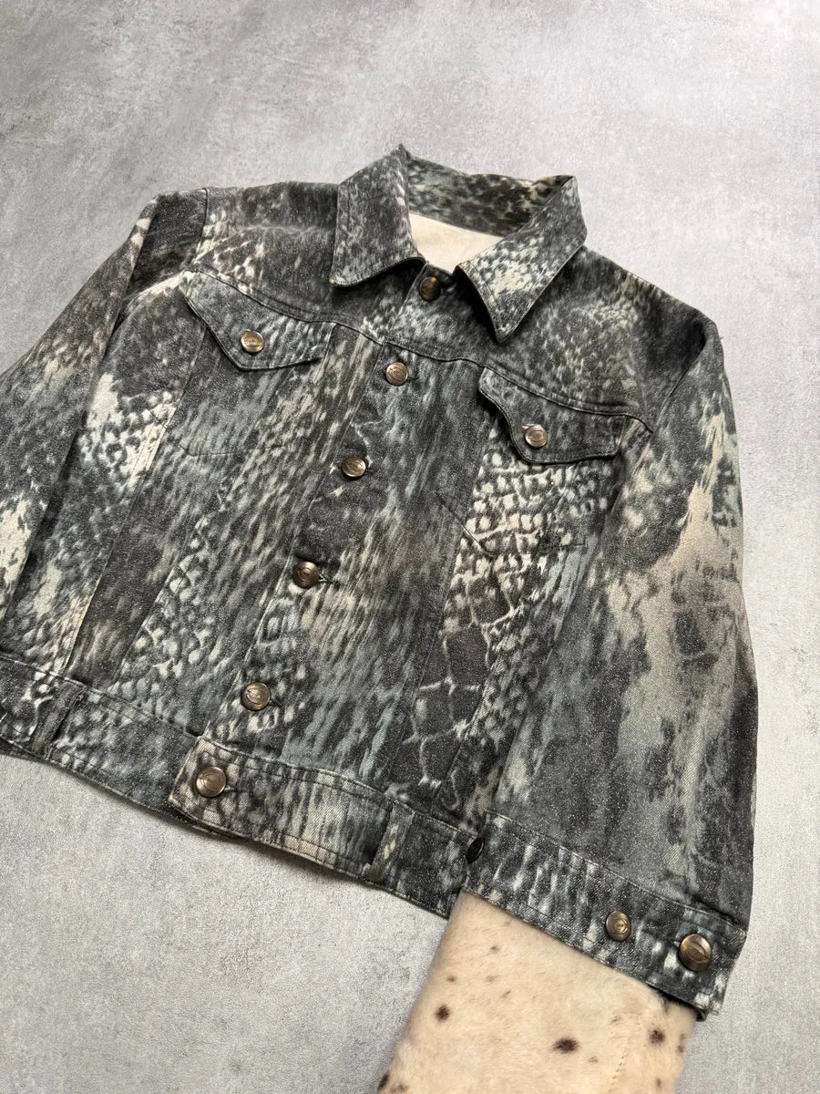 1990s Roberto Cavalli Snake Denim Jacket with Cow Detachable Sleeves SEIKbdN 1