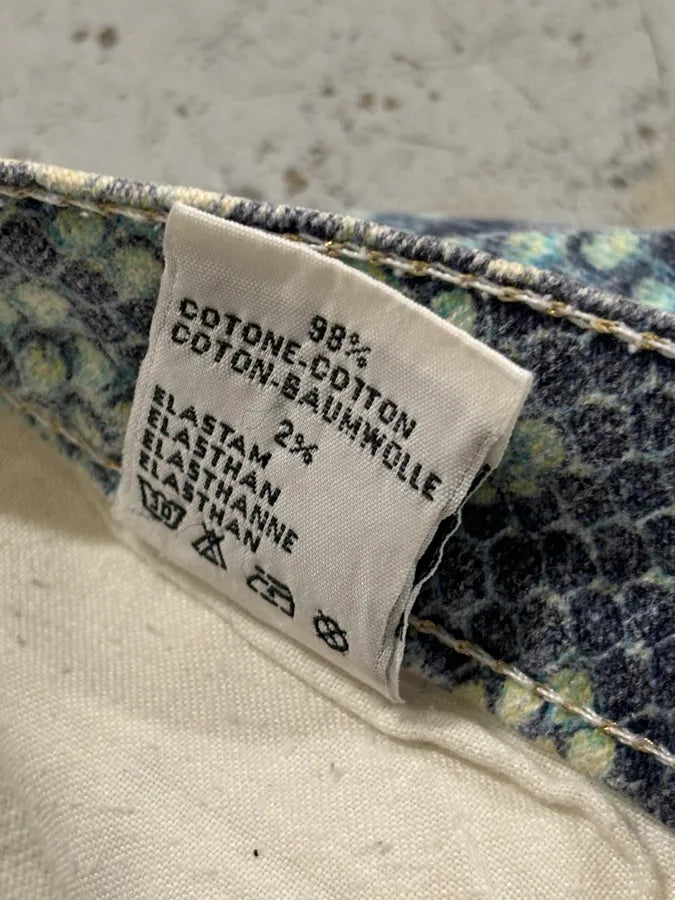 2000s Roberto Cavalli White & Blue Snakeskin Effect Pants JBKeGhO 10