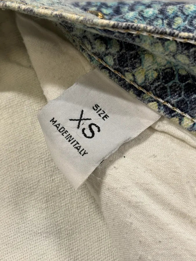 2000s Roberto Cavalli White & Blue Snakeskin Effect Pants JBKeGhO 9