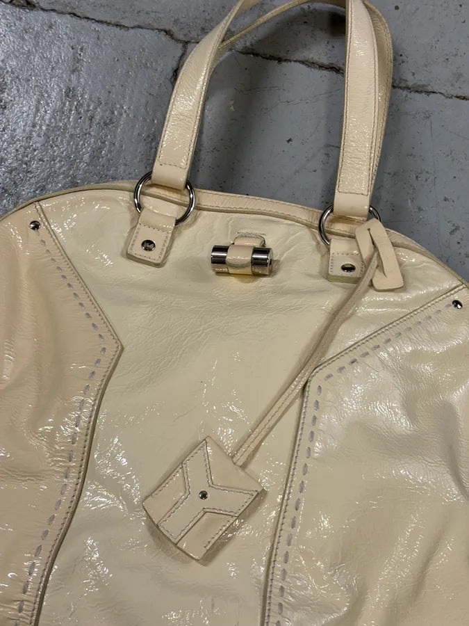 AW2008 Saint Laurent Muse Y Cream Leather Tote Bag axdnokG 14