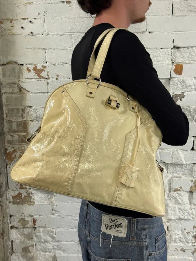 AW2008 Saint Laurent Muse Y Cream Leather Tote Bag axdnokG 2