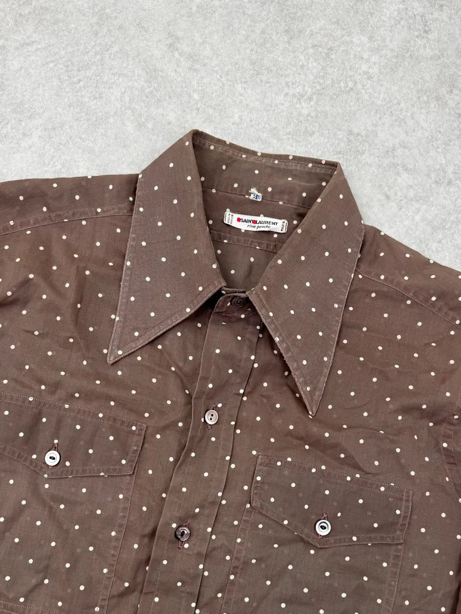 1990s Saint Laurent Rive Gauche Brown Polka Shirt Czjeogj 3