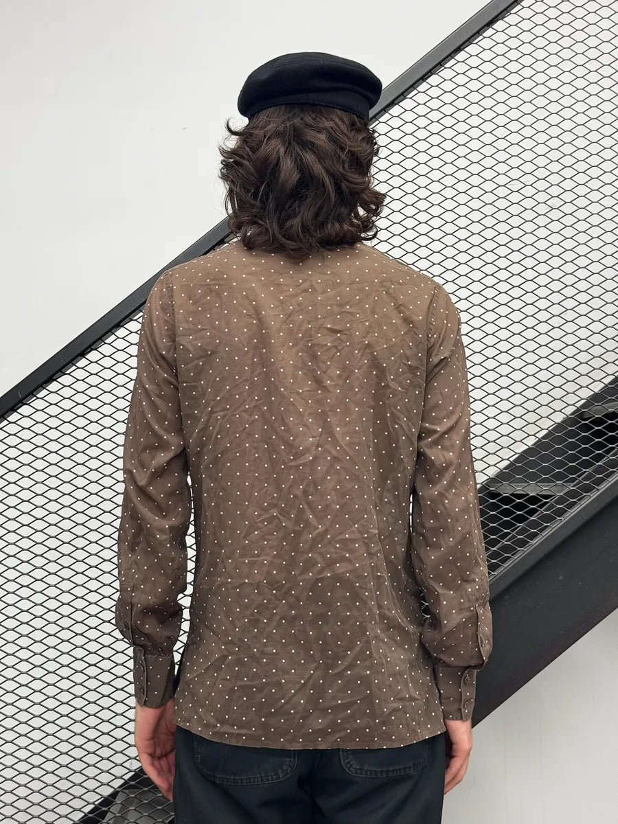 1990s Saint Laurent Rive Gauche Brown Polka Shirt Czjeogj 2
