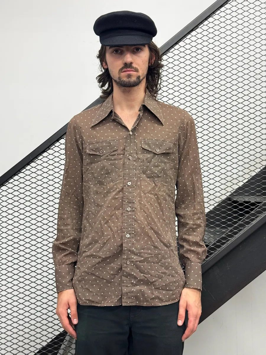 1990s Saint Laurent Rive Gauche Brown Polka Shirt Czjeogj 1