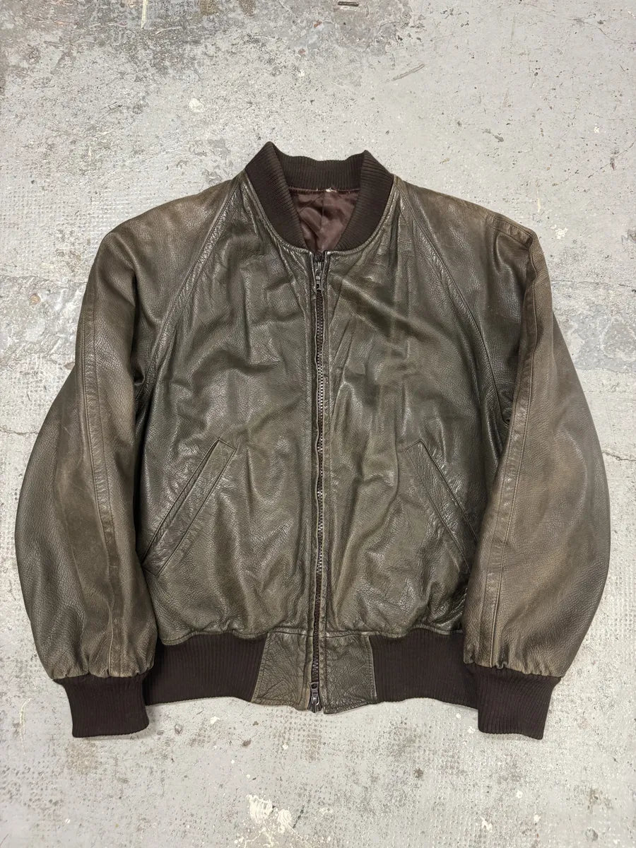 1990s Saint Laurent Rive Gauche Eroded Grey Leather Bomber Jacket DaAWdNm 0