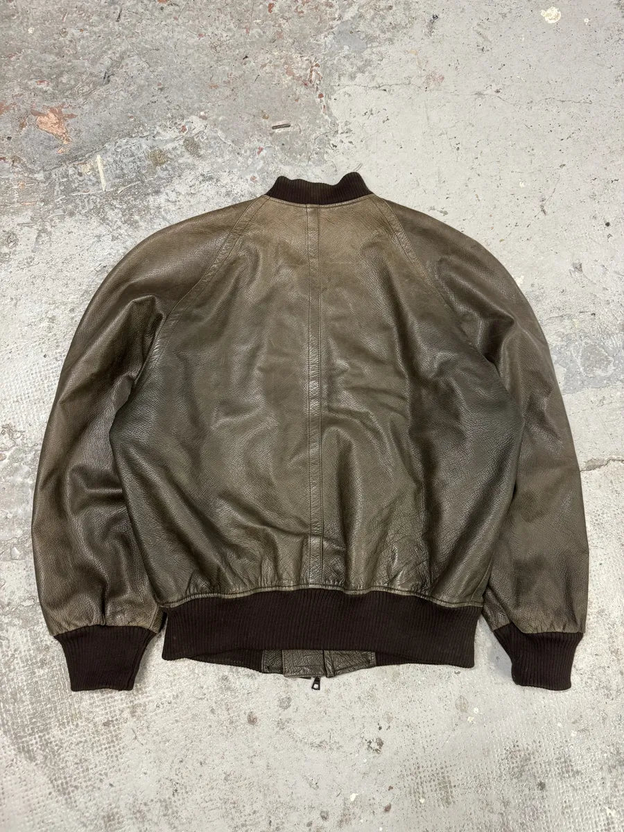 1990s Saint Laurent Rive Gauche Eroded Grey Leather Bomber Jacket DaAWdNm 1