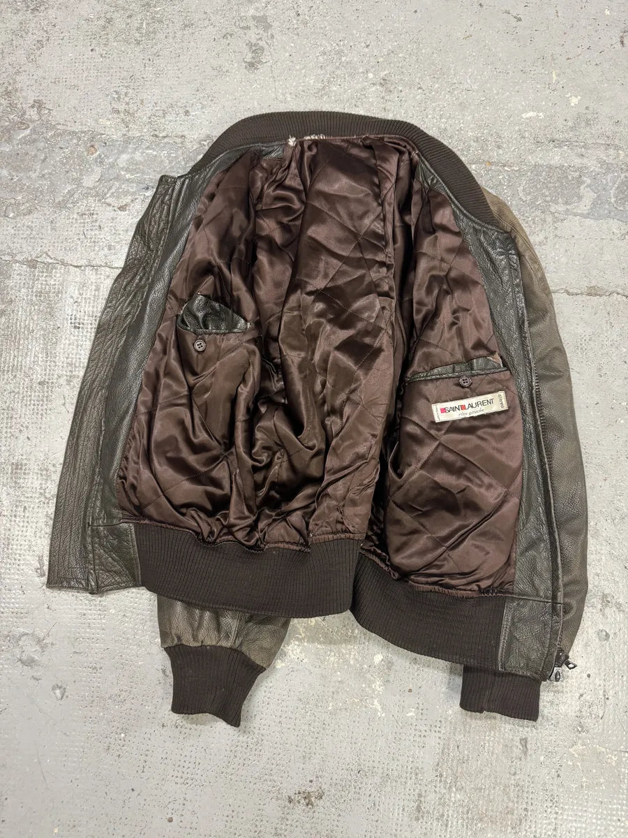 1990s Saint Laurent Rive Gauche Eroded Grey Leather Bomber Jacket DaAWdNm 10